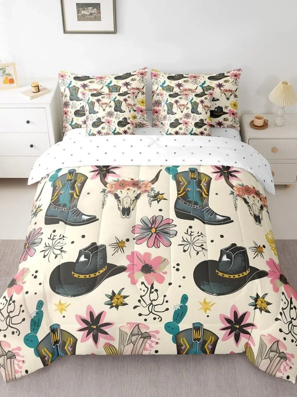 7 Pieces Western Cowboy Comforter Set Twin Size, Cowboy Boots Hat Bedding Set fo